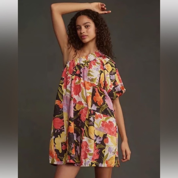 Mikiko Noritake x Anthropologie Women’s Multicolor Floral One Shoulder Dress Lp - Picture 9 of 9